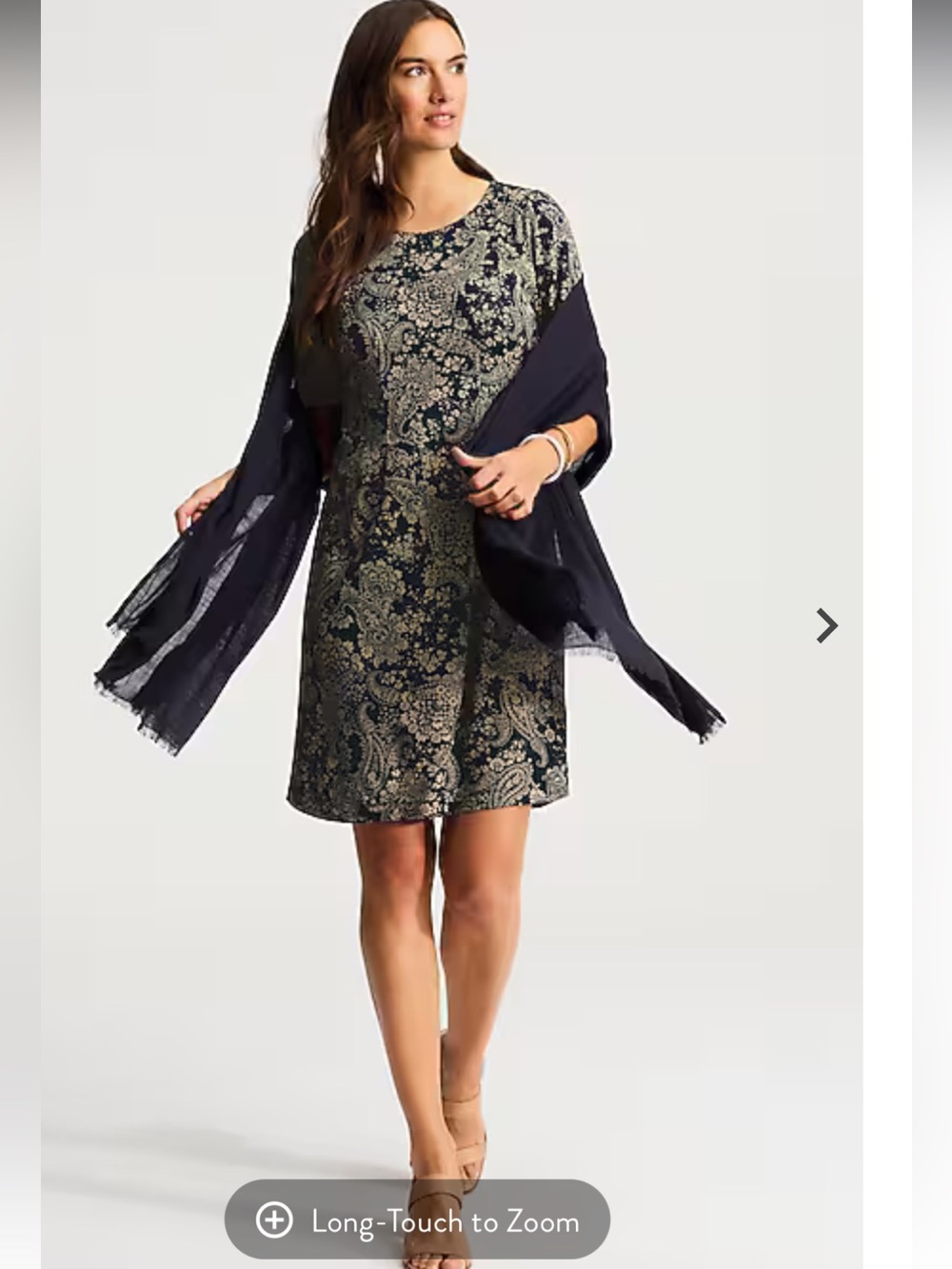 J. Jill Navy and Beige Paisley Short-Sleeve Dart-waist Knit Dress sz L NWT - Picture 3 of 12